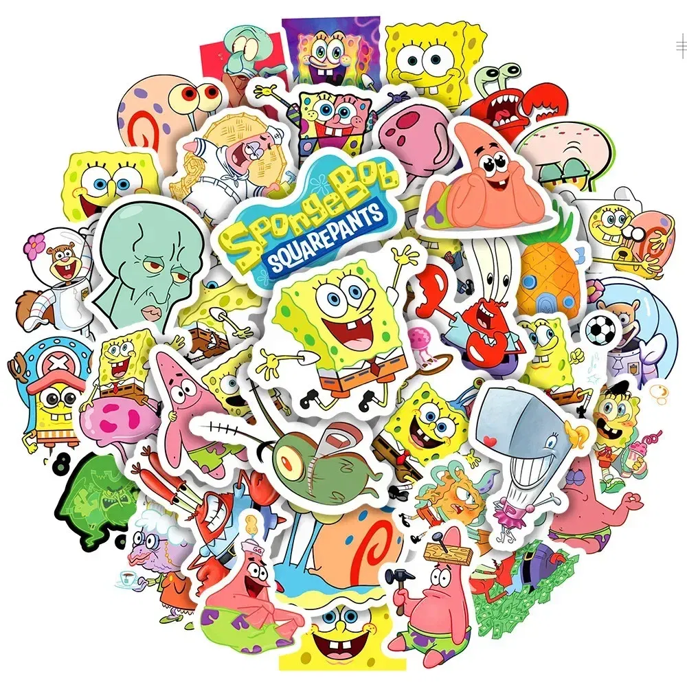Color: Army Green - 50pcs Variety of Cartoon and Anime Cute SpongeBob SquarePants Paistar Kids Waterproof Graffiti Stickers