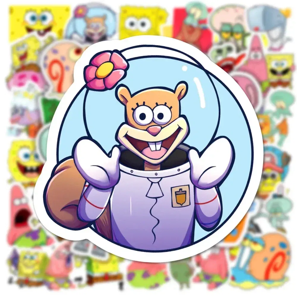 Color: Army Green - 50pcs Variety of Cartoon and Anime Cute SpongeBob SquarePants Paistar Kids Waterproof Graffiti Stickers