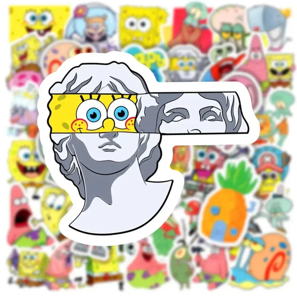 Color: Army Green - 50pcs Variety of Cartoon and Anime Cute SpongeBob SquarePants Paistar Kids Waterproof Graffiti Stickers