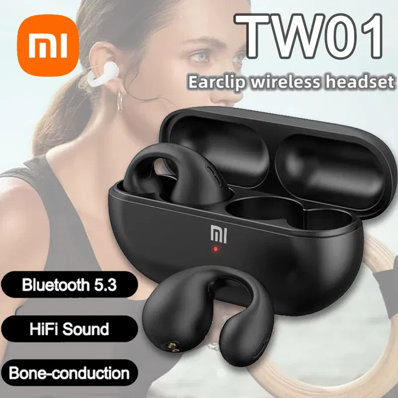 Color: Red - Xiaomi TWS Wireless Headphones Bluetooth 5.3 Earphones Earclip Design Touch Control Bone Conduction Earbuds Sport Headsets