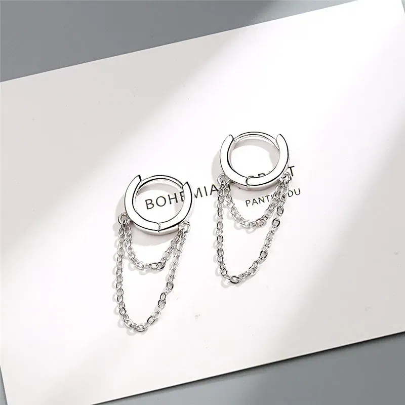 Metal Color: REDDISH BROWN - Silver Color Punk Style Double Layer Chain Hoop Earring For Women Gold Color Ear Jewelry 2022 New Earrings