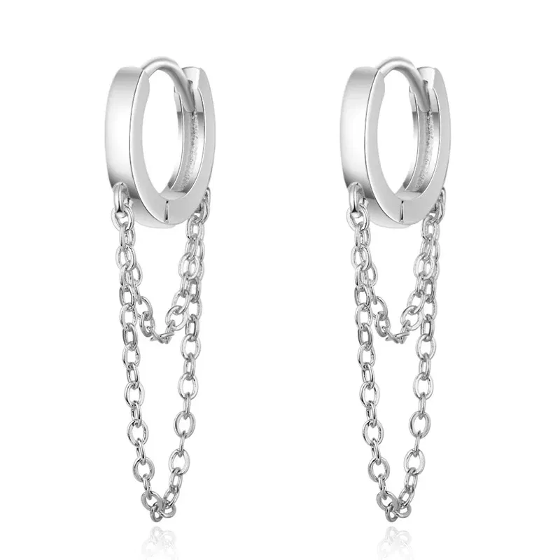 Metal Color: REDDISH BROWN - Silver Color Punk Style Double Layer Chain Hoop Earring For Women Gold Color Ear Jewelry 2022 New Earrings