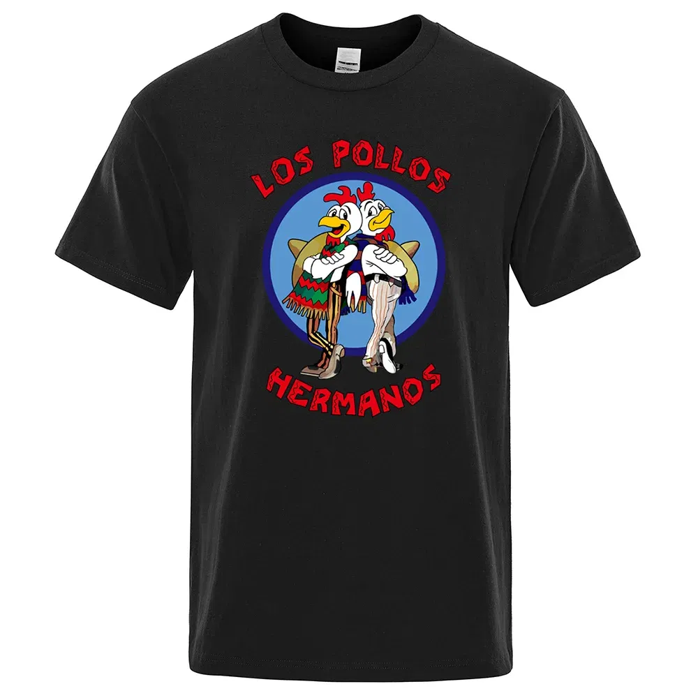 Color: Blue, Size: XL - LOS POLLOS Hermanos Funny Printed T-Shirt Men Fashion Casual Short Sleeves Summer Cotton Breathable Tshirt Chicken Brothers Tee