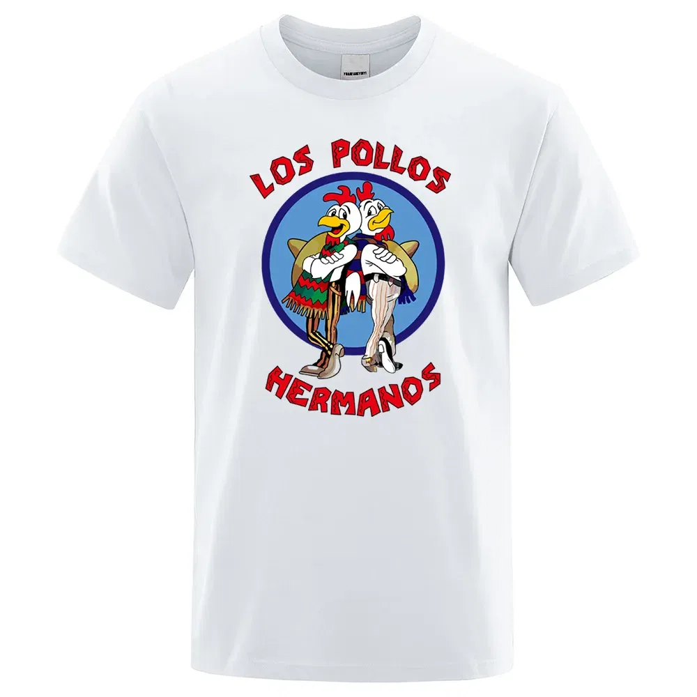 Color: Blue, Size: XL - LOS POLLOS Hermanos Funny Printed T-Shirt Men Fashion Casual Short Sleeves Summer Cotton Breathable Tshirt Chicken Brothers Tee