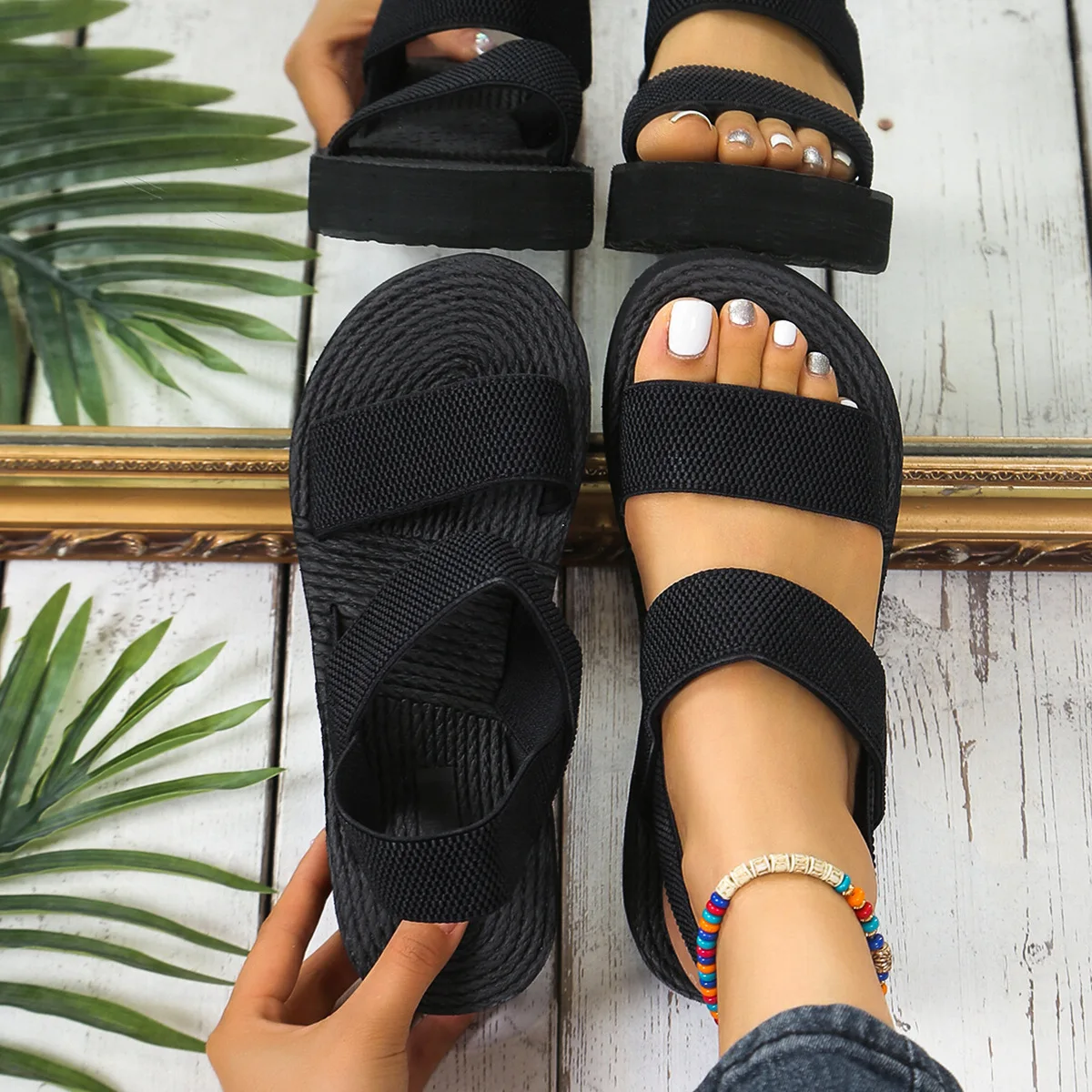 Color: SKY BLUE, Shoe Size: 41 - Women's Light Weight Wedge Sandals Open Toe Platform Thick Soled Summer Casual Slingback Shoes with Back Strap Leisure Footwear