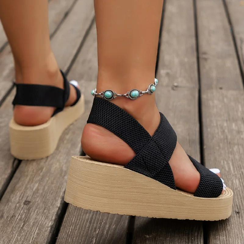 Color: SKY BLUE, Shoe Size: 41 - Women's Light Weight Wedge Sandals Open Toe Platform Thick Soled Summer Casual Slingback Shoes with Back Strap Leisure Footwear