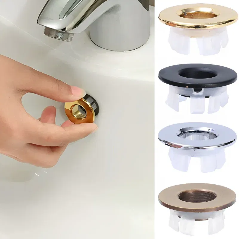 Color: Burgundy - Bathroom Basin Faucet Sink Overflow Cover Brass Six-foot Ring Insert Replacement Hole Cover Cap Chrome Trim Bathroom Accessories
