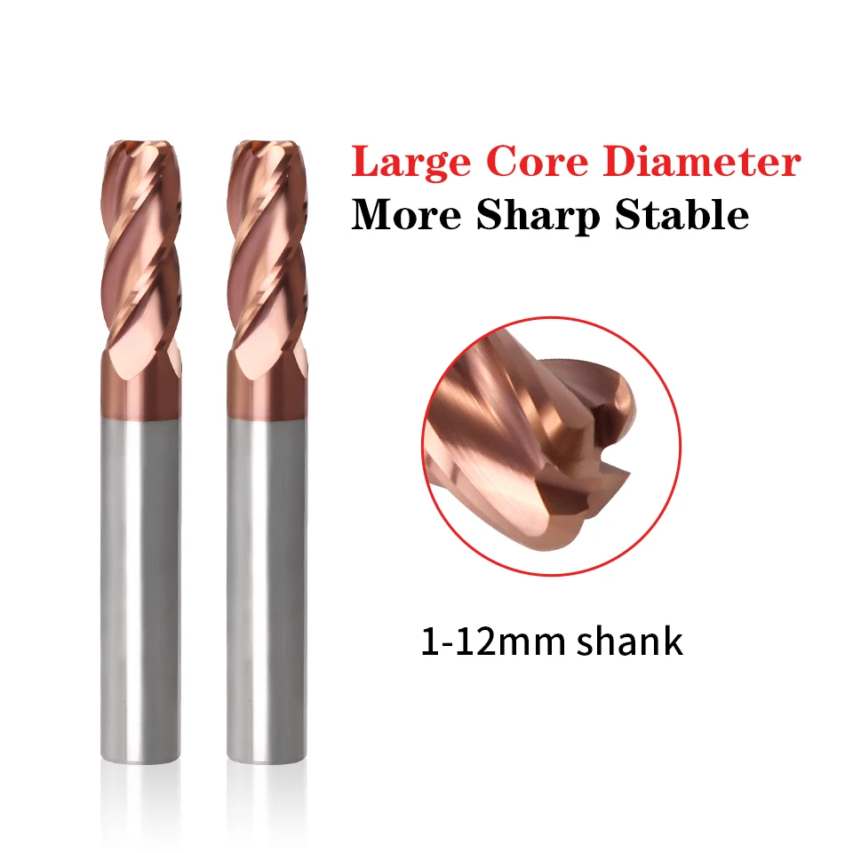 Cutting Edge Diameter: 2.4MM, Dimensions: 3.175*1.5*7 - AUGT HRC55 Carbide Bull Nose End Mill 4Flutes Copper Milling Cutter Alloy Coating Tungsten Steel Cutting Tool For CNC Maching
