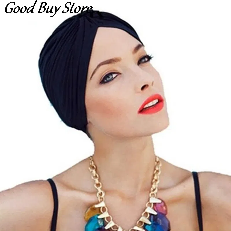 Color: LIGHT GINGER - Solid Color Turban Hat Women Muslim Stretch Hijabs Hats Islamic Underscarf Head Wrap Cap Female Plain Headwear Headband Soft