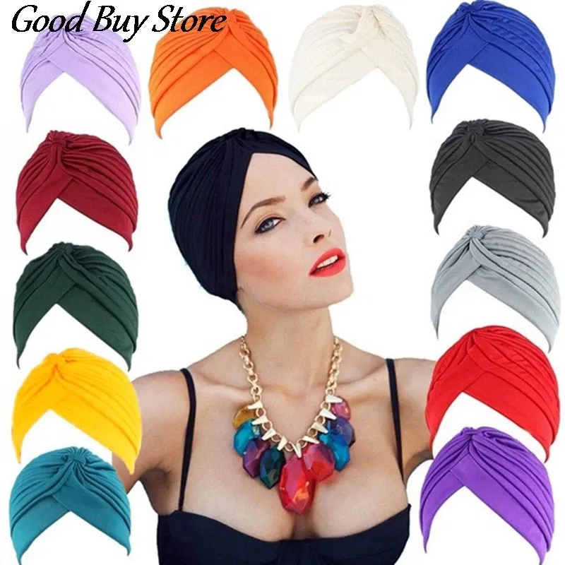 Color: LIGHT GINGER - Solid Color Turban Hat Women Muslim Stretch Hijabs Hats Islamic Underscarf Head Wrap Cap Female Plain Headwear Headband Soft