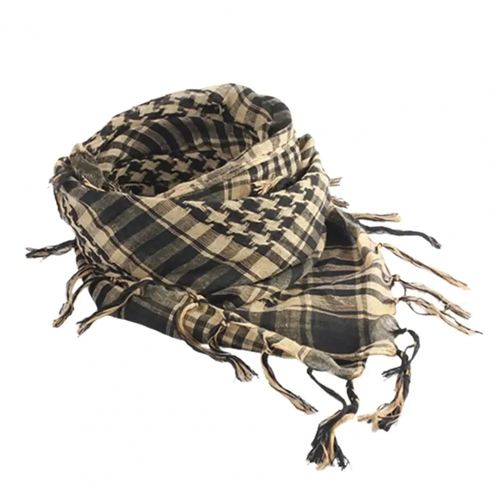 Color: GRAY - Scarf Army with Tassel for Men Women Scarf Mask Scarf Unisex Lightweight Plaid Pattern Cotton Keffiyeh Scarf for Winter