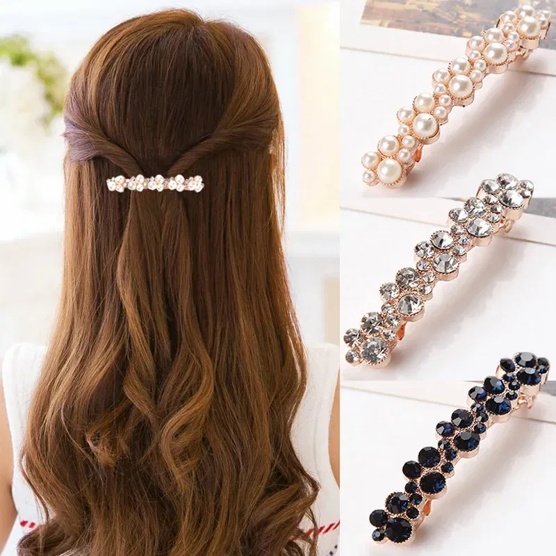 Color: Blue - Hot Sale 5 Colors Korean Crystal Pearl Elegant Women Barrettes Hair Clip Hairgrips Hairpin Girls Hair Accessories Dropshipping