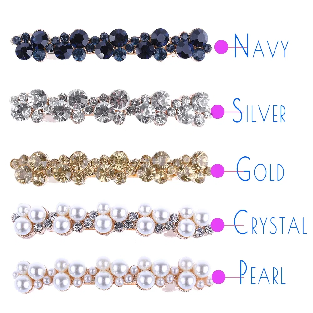 Color: Blue - Hot Sale 5 Colors Korean Crystal Pearl Elegant Women Barrettes Hair Clip Hairgrips Hairpin Girls Hair Accessories Dropshipping