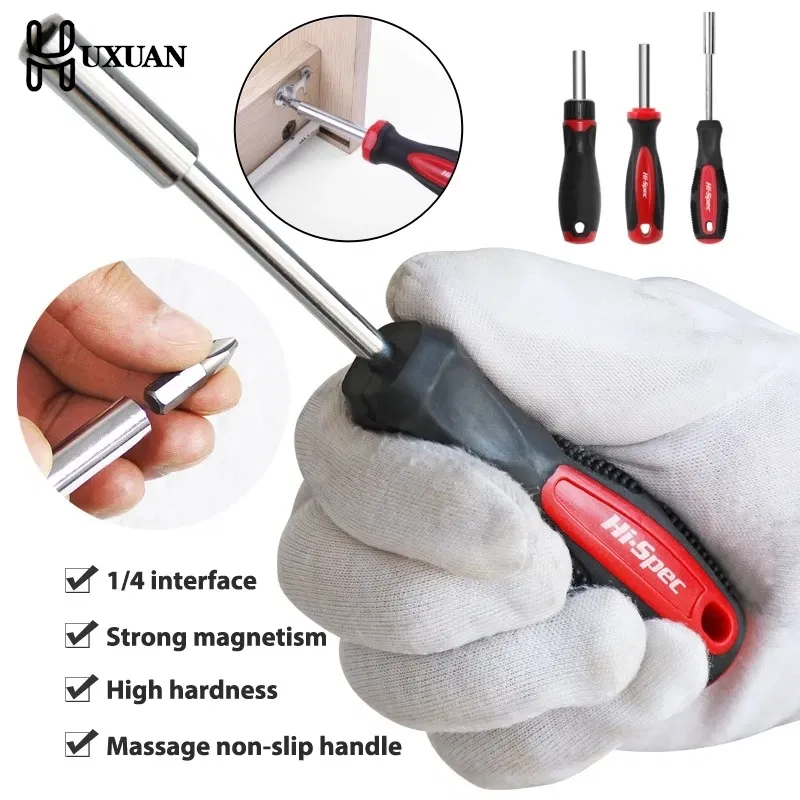 Color: grey - 1/4 (6.35mm) Ratchet Screwdriver Bit Holder Handle Multifunctional Magnetic Bit Driver for Slotted Hex Torx Phillips Bit