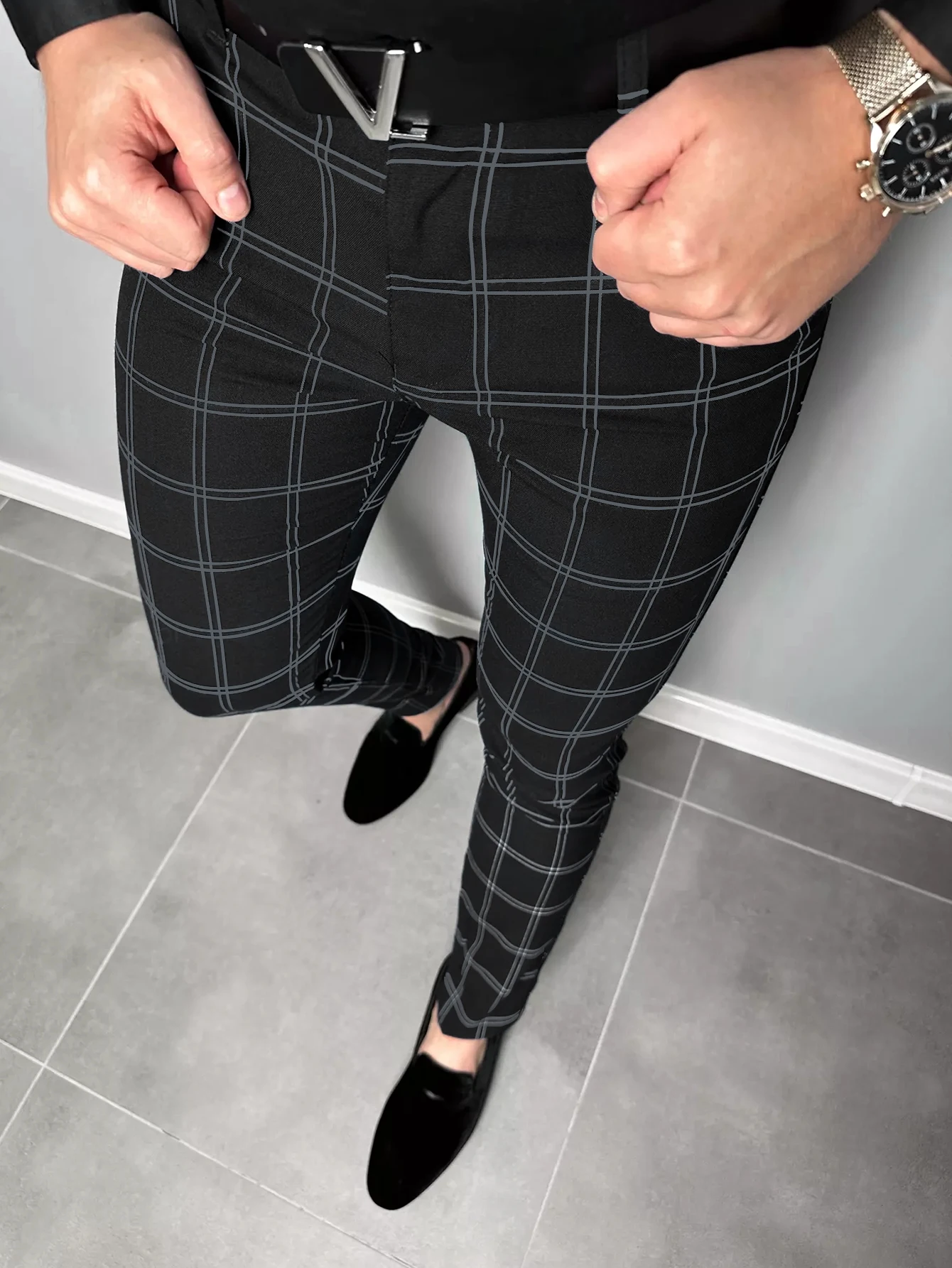 Color: green, Size: XXXL - Checkered Fashion Europe and the United States Style Men's Pants Business Casual Travel Slim Pants Comfortable and Versatile