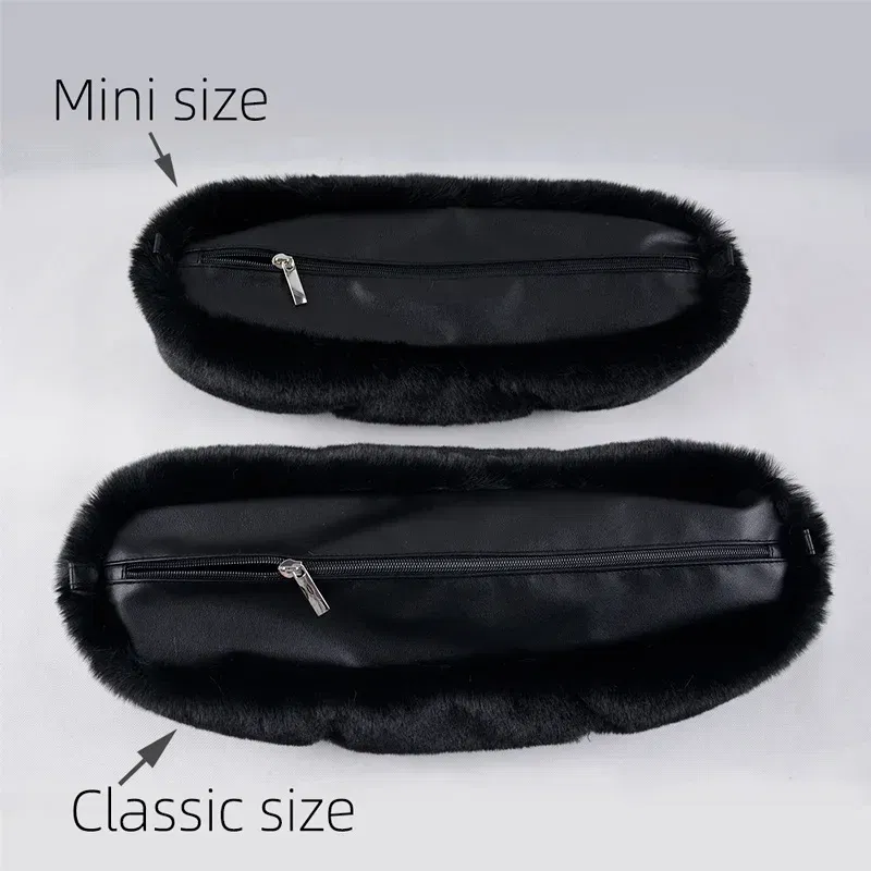 Color: Rose Gold - New  Autumn winter obag  Faux Rex Rabbit fur zipper up furry Trim  Inner pocket for Classic Mini O bag Accesorios
