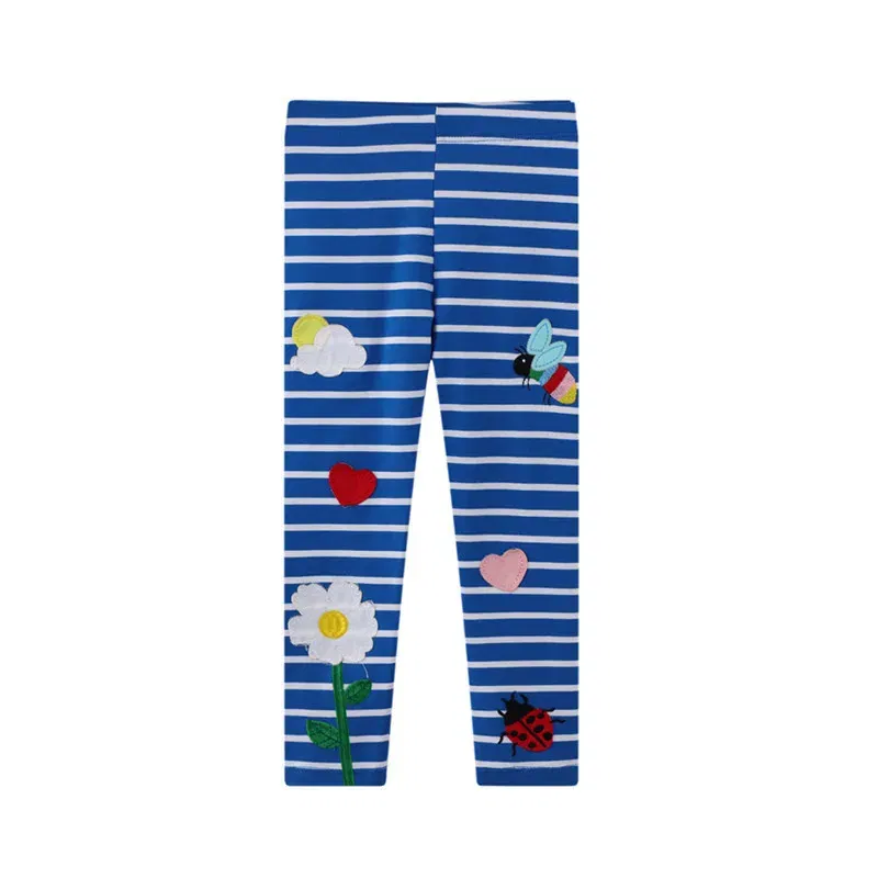 Color: Pink, Kid Size: 5T - Jumping Meters New Arrival Girls Leggings Pant With Bee Embroidery Fashion Stripe Kids Skinny Pants Toddler Kids Pencil Pant