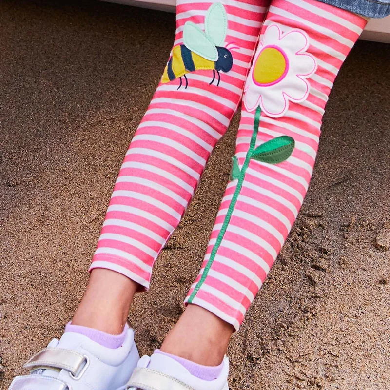 Color: Pink, Kid Size: 5T - Jumping Meters New Arrival Girls Leggings Pant With Bee Embroidery Fashion Stripe Kids Skinny Pants Toddler Kids Pencil Pant