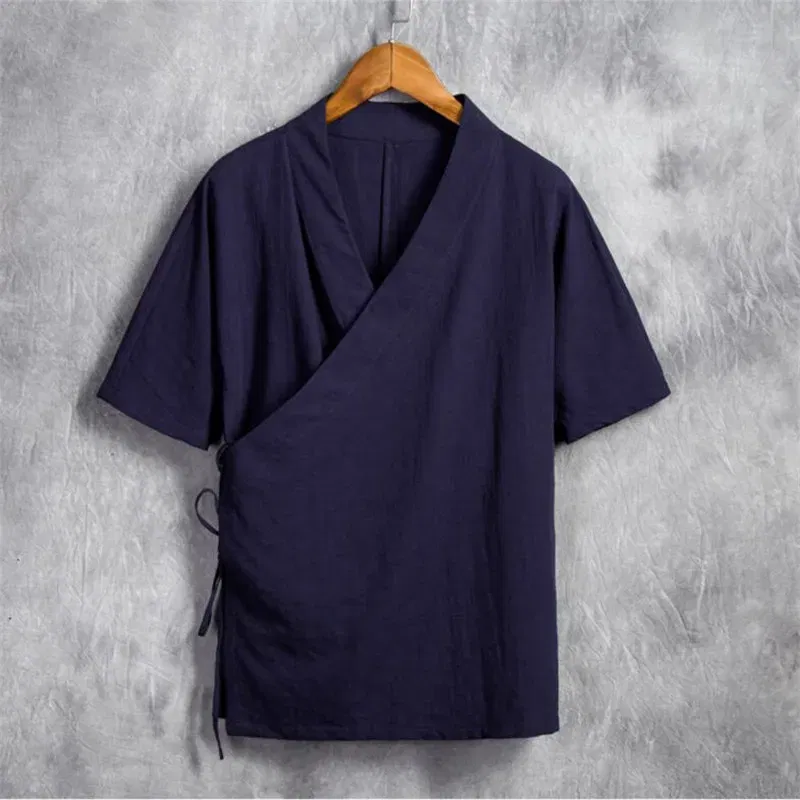 Color: black, Size: XXXL - Men Cotton Linen Short sleeve Kung Fu Shirt Classic Chinese Style Tang Clothing Size M-6XL