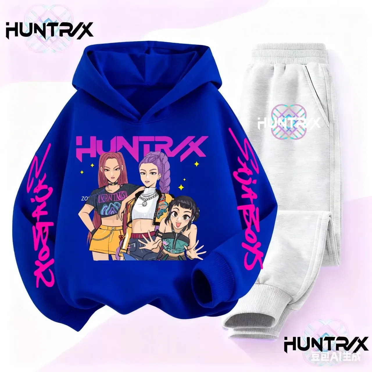Color: Beige, Kid Size: 2T - 3-14Y Kpop Demon Hunters Hoodie Set Boys Girls Kids Autumn Sportswear Daily Clothes 2025
