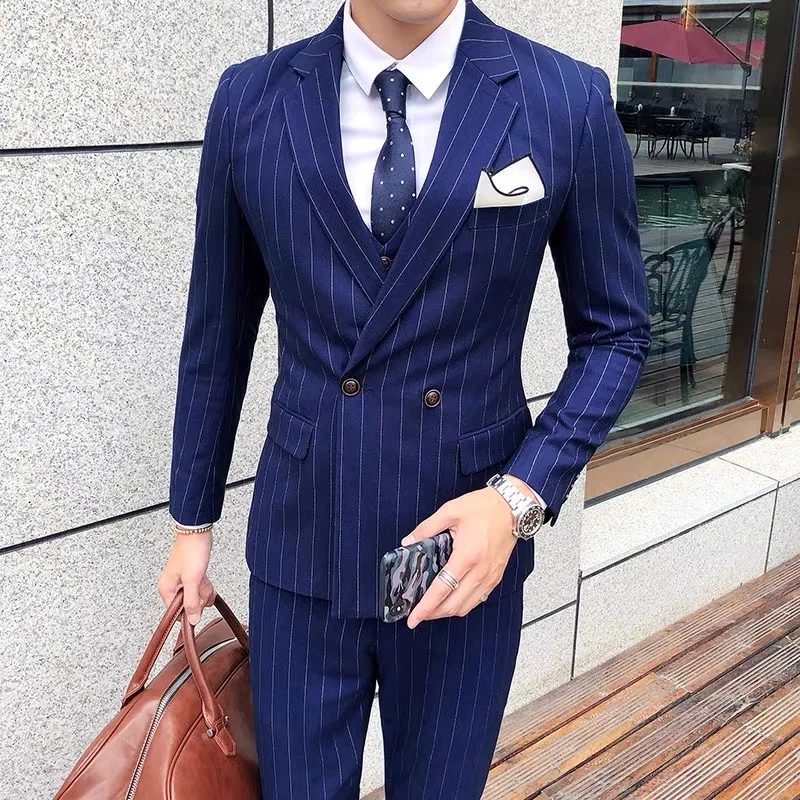 Color: Brown, Size: 4XL - Gray Men Classic Striped/Checked Suits, Business Office 3 Piece, Asian Size Slim Fit Men Dress Jacket & Pants with Vest, S-4XL