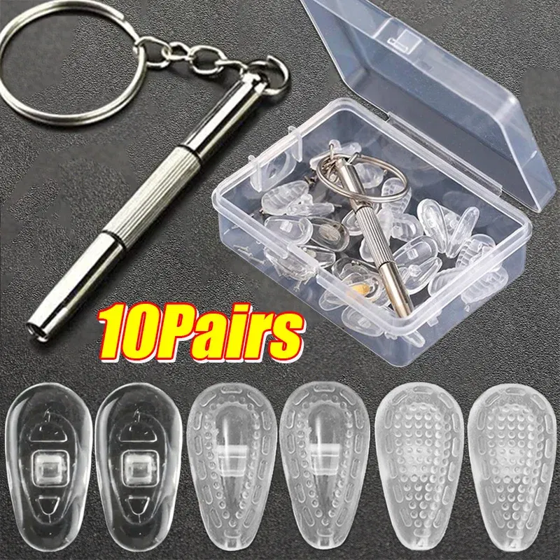 Color: black - Eyeglasses Nose Pads with Screwdriver Soft Oval Silicone Air Chamber Glasses Anti-slip Nose Pad Screw Replacement Repair Tools