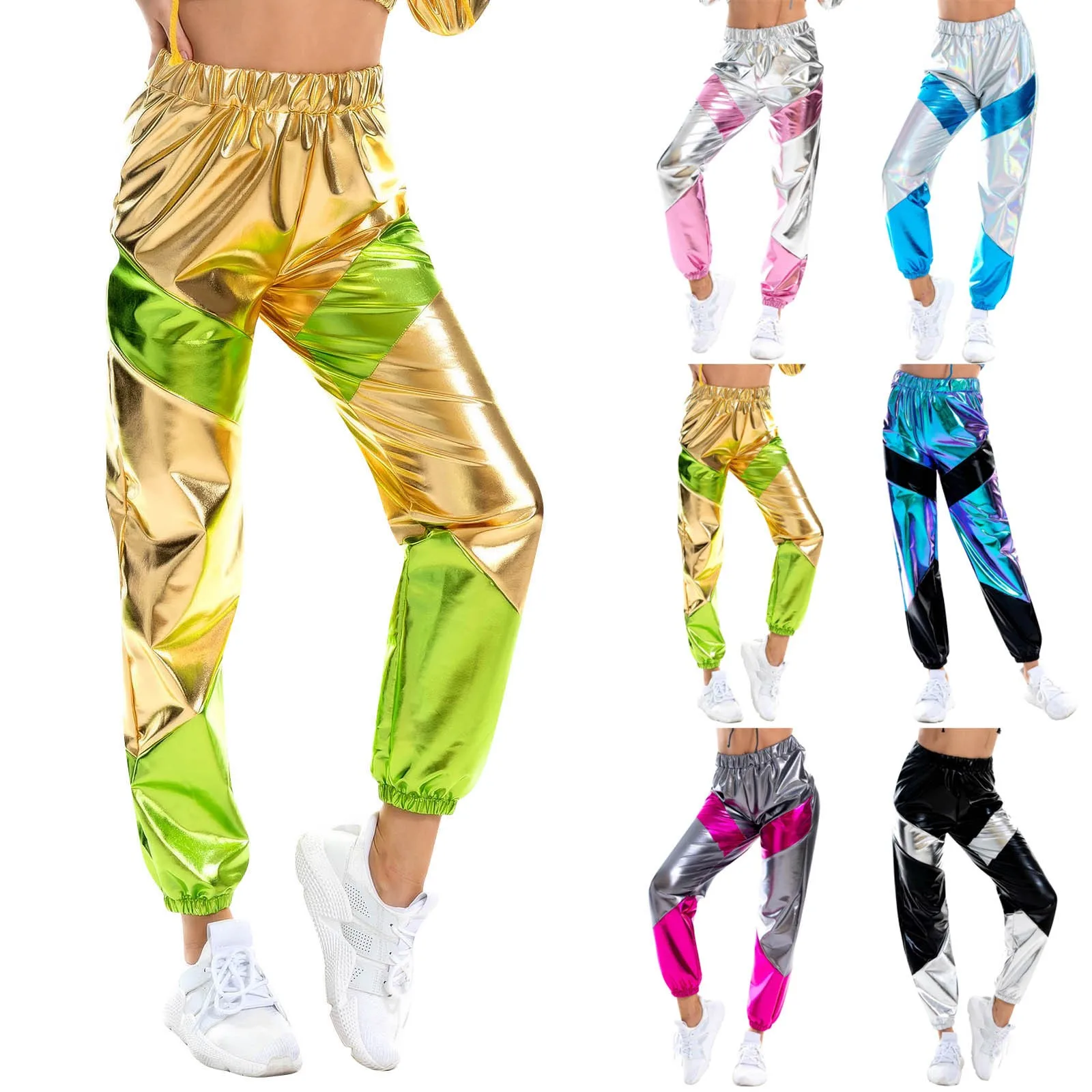 Color: Silver, Size: S - Women'S Shiny Trousers Elastic Sports Leisure Casual Long Sweatpants Jogging Bottoms Stretch Leggings Party Disco Clubwear