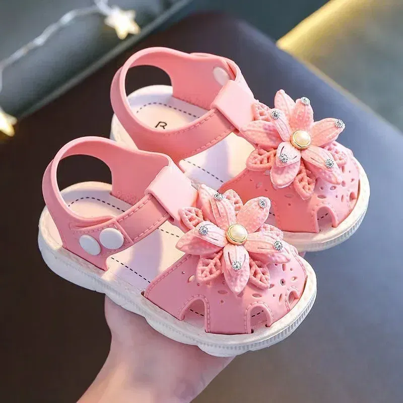 Color: black, Shoe Size: 3 - Solid Bow Children's Summer Shoes Cute PVC Beach Non Slip Sandals For Baby Girls Footwear Soft Infant Kids Fashion Sandals