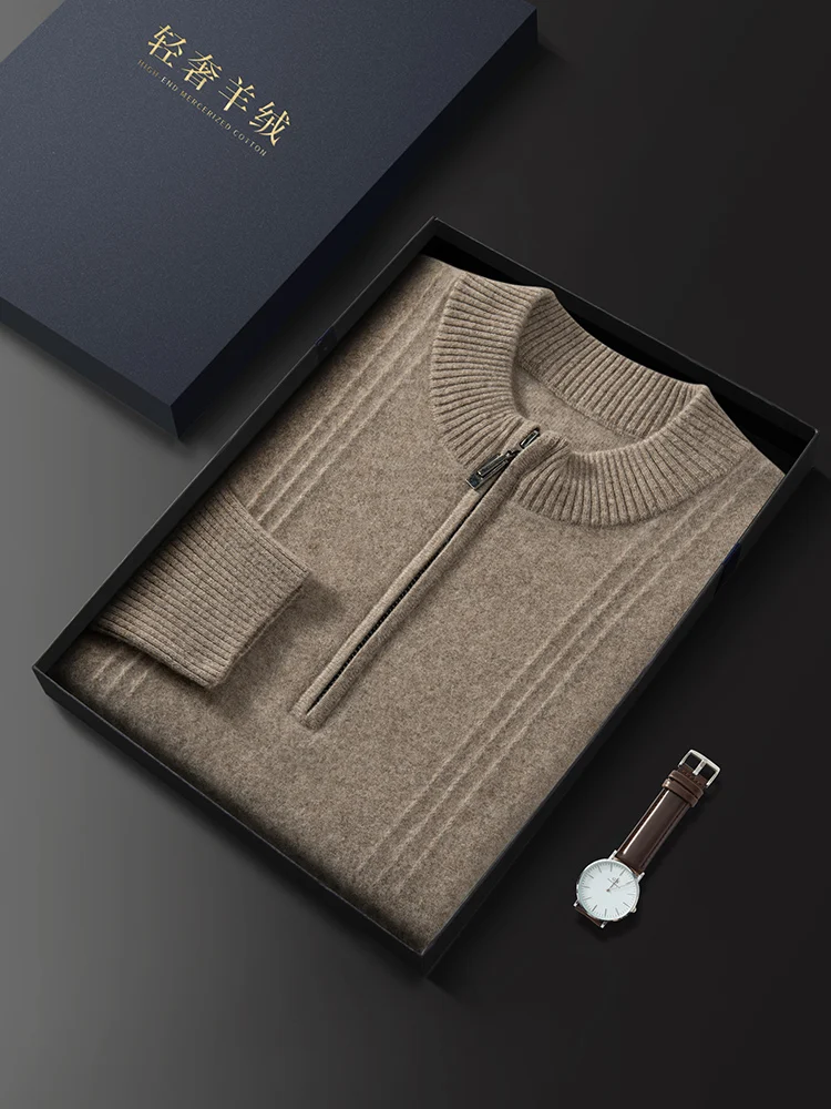 Color: Dark Grey, Size: XXL - Men's Sweater Pullover Autumn Winter Sweater Warm Clothing 100% Cashmere Business Long Sleeve Classic Quality Mock Neck Knit Top