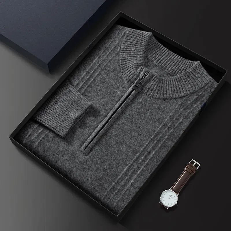 Color: Dark Grey, Size: XXL - Men's Sweater Pullover Autumn Winter Sweater Warm Clothing 100% Cashmere Business Long Sleeve Classic Quality Mock Neck Knit Top