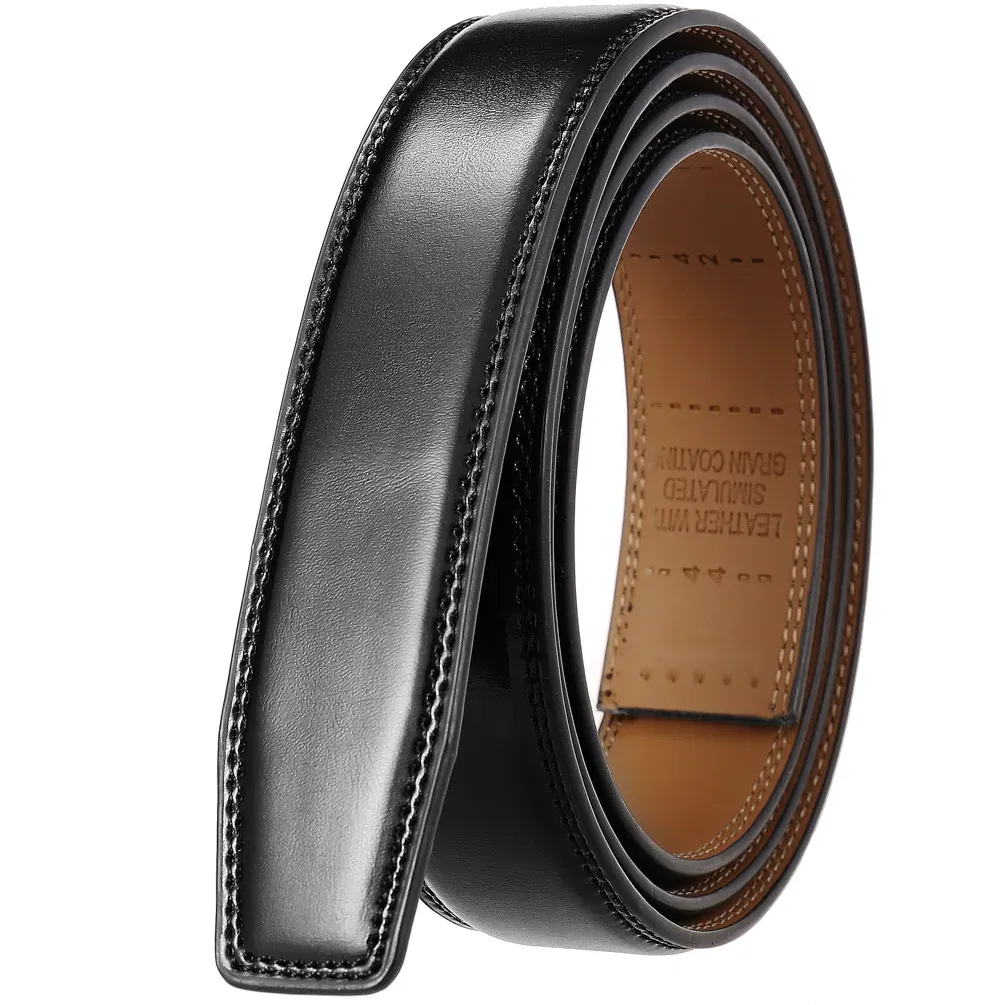 Color: Blue, Belt Length: 125cm - 90-130cm Brand No Buckle 3.0cm Wide Genuine Leather Automatic Belt Body Strap Without Buckle Belts Men Good Quality No Holes