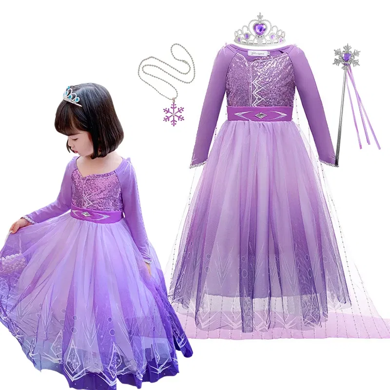 Kid Size: 4T, Color: Khaki - Disney Frozen Anna Elsa Girls Princess Dresses Mesh Sequin Dress Kids Cosplay Snow Queen Costumes Carnival Birthday Party Gowns