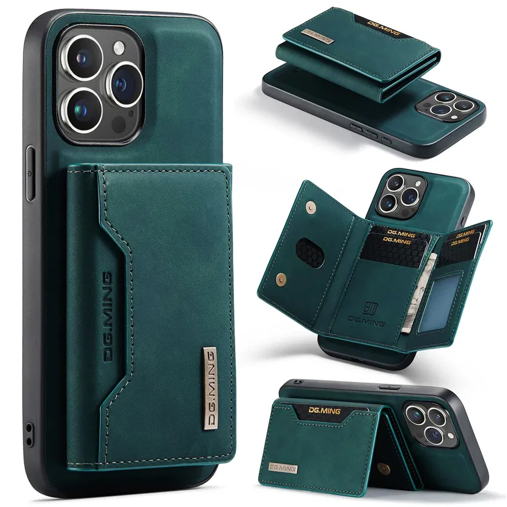 Color: green, Material: Other - 2 In 1 Case For iPhone 16 15 14 13 12 11 Pro Max Plus XS Max XR 8 Plus SE 2022 Wallet Magnetic Leather Card Holder Pocket Cover