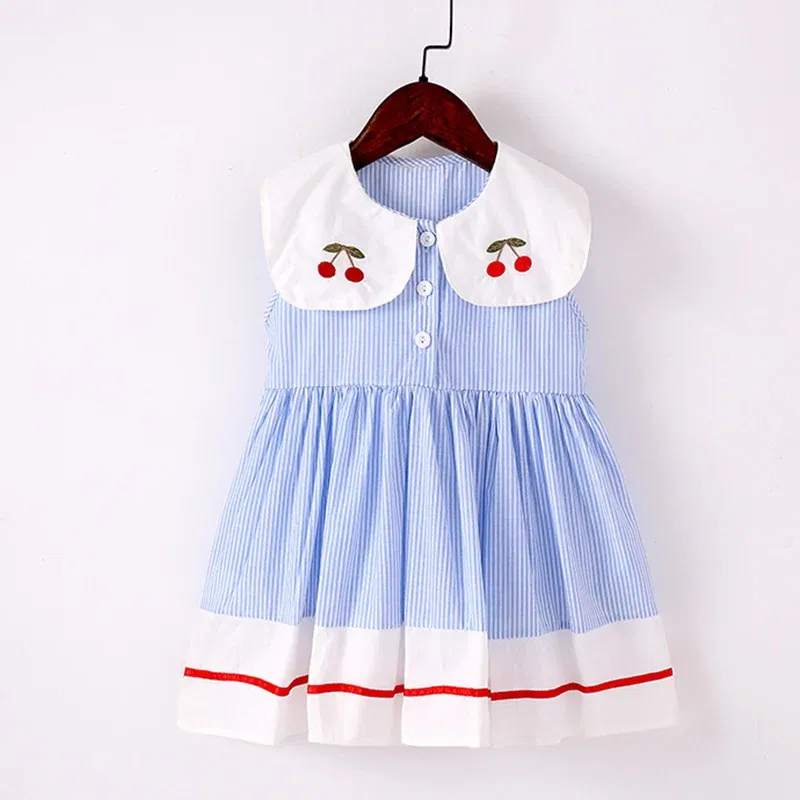 Color: PURPLE, Kid Size: 5T - 2024 New Summer 2-7Yrs Baby Girl Party Dress Sleeveless Cotton Embroidery Splicing Kids Princess Dresses Sister Clothing