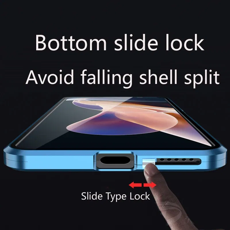Color: Silver, Bundle: Case & Screen Protector, Material: CANVAS - Full Protection Case Metal Magnetic Double Sided Glass Snap Lock Case For XiaoMi Redmi Note 13 Pro Plus 5G Bumper Phone Cover
