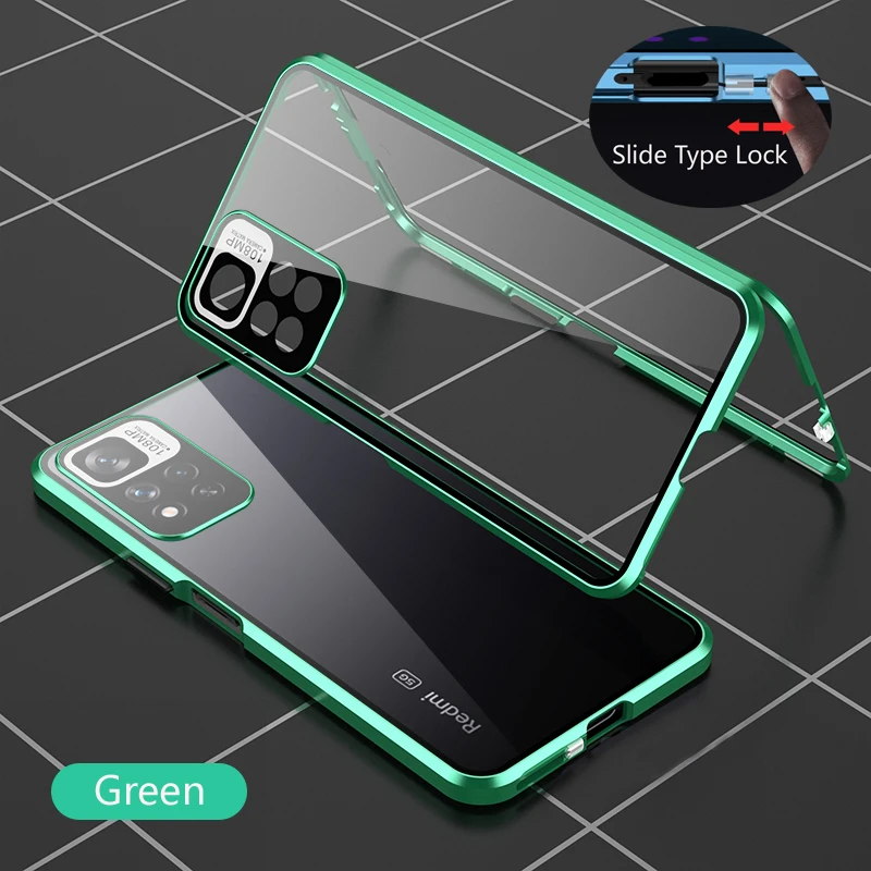 Color: Silver, Bundle: Case & Screen Protector, Material: CANVAS - Full Protection Case Metal Magnetic Double Sided Glass Snap Lock Case For XiaoMi Redmi Note 13 Pro Plus 5G Bumper Phone Cover