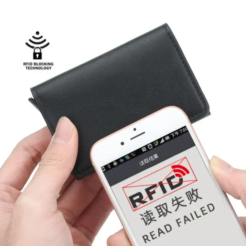 Color: Navy Blue - 2024 Men Women Business ID Holders Metal Aluminum Shell Anti-degaussing Automatic Pop-up Rfid  Multi-card Bit Cardholder Holders
