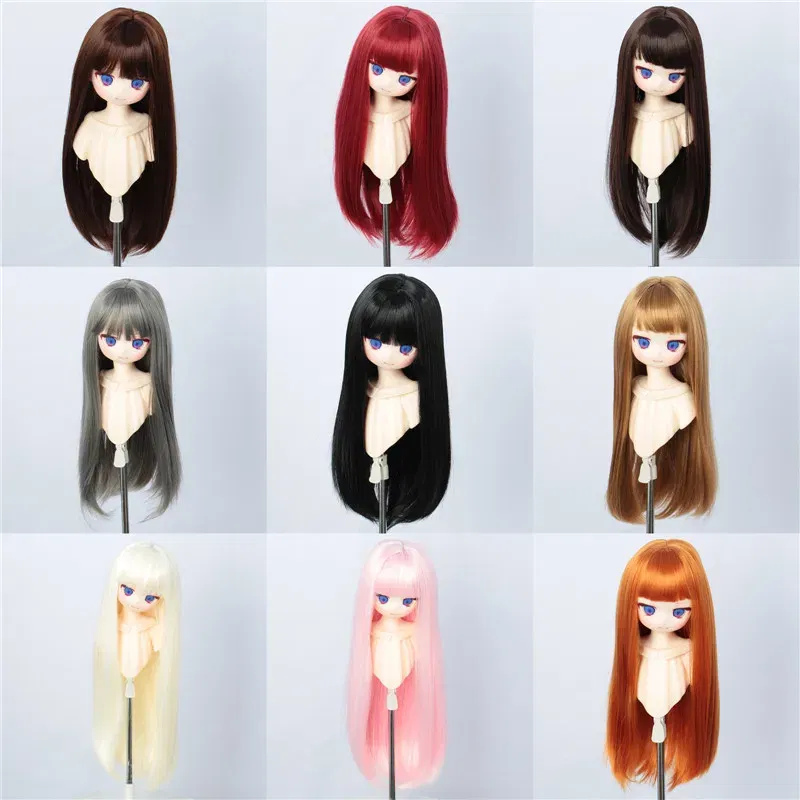 Color: green - 1/3 BJD Wig Pullip Dal DD Dollfie Doll Wig 8-9 inch Long Collection Wig