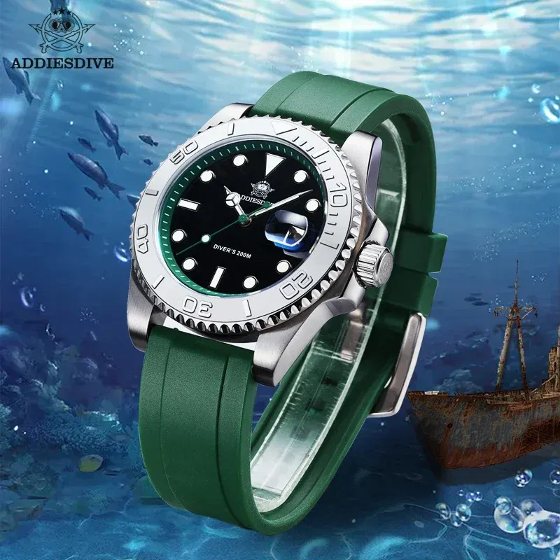 Color: Gold, Ships From: CHINA - ADDIESDIVE AD2040 Men's Watch 41mm Fashion Diver Quartz Watch 200m Diving Rubber Silicone Super Luminous Wristwatch Reloj Hombre