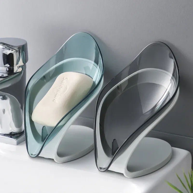 Color: DARK GRAY - Bathroom Soap Holder Leaf Shape Dish Soap Kitchen Sponge Soap Box Storage Non-slip Drain Soap Case Container Bathroom accessorie