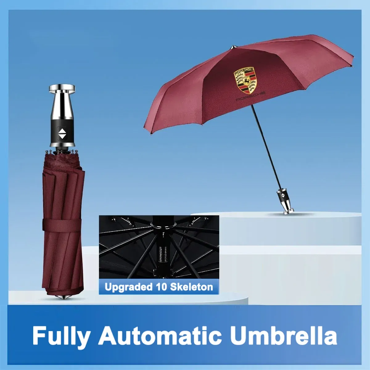 Color Name: WHITE - High-end Car Emblems Folding Sunshade Windproof Umbrella For Porsche Boxster Cayman Cayenne 911 Macan Panamera Auto Accessories