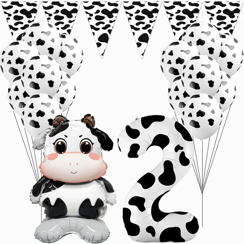 Color: Yellow - Cow Party Supplies Standing Cow Balloon 40inch Number Balloon Cow Print Latex Balloon Children's Farm Birthday Party Decoration
