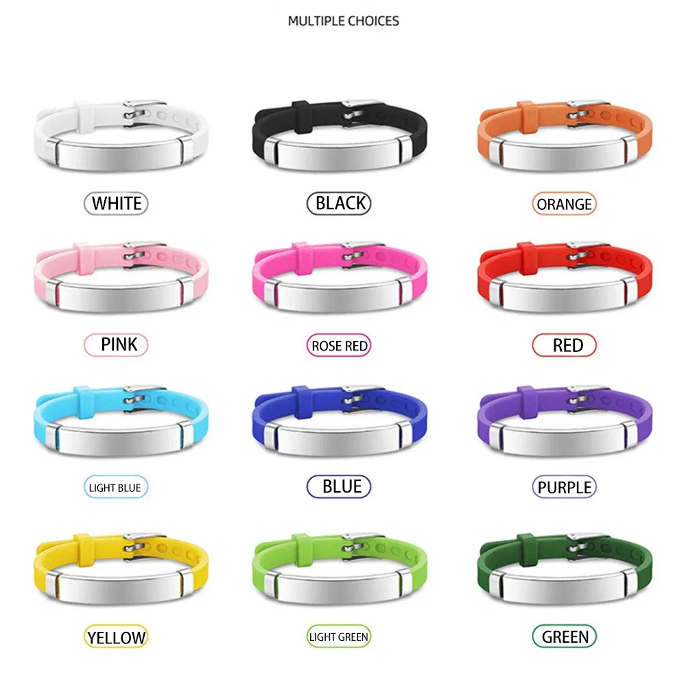 Metal Color: REDDISH BROWN, Length: 17cm - Personalized ID Bracelet Kids Children Adjustable Soft Silicone Stainless Steel Pendant Emergency Name Phone Custom Bracelets