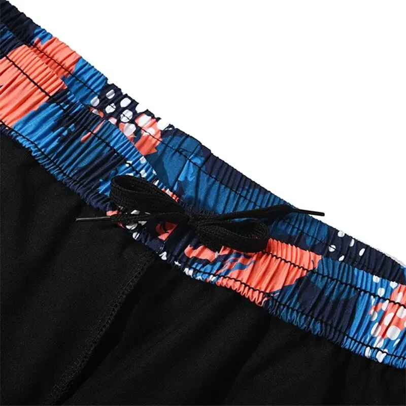 Size: XL, Color: Orange - Summer Men's New Quick-drying Double-layer Anti-embarrassment Loose Printed Adult Professional Swimming Trunks