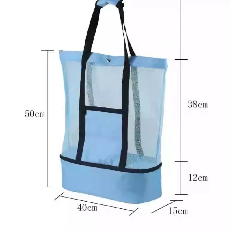 Color: Blue - High Capacity Women Mesh Transparent Bag Double-layer Heat Preservation Large Picnic Beach Bags