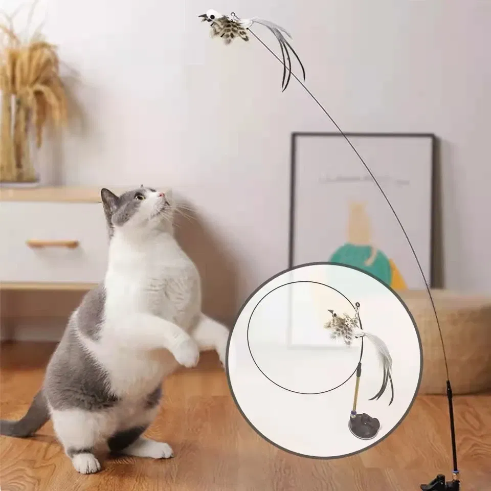 Color: PURPLE, Ships From: CHINA - Simulation Bird Interactive Funny Cat Stick Toy Furry Feather Bird With Bell Sucker Cat Stick Toy Kitten Playing Pet Accessories