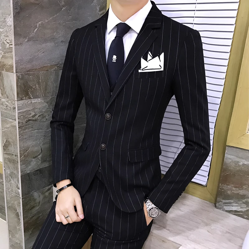 Color: Red, Size: L - Gray Men Classic Striped/Checked Suits, Business Office 3 Piece, Asian Size Slim Fit Men Dress Jacket & Pants with Vest, S-4XL