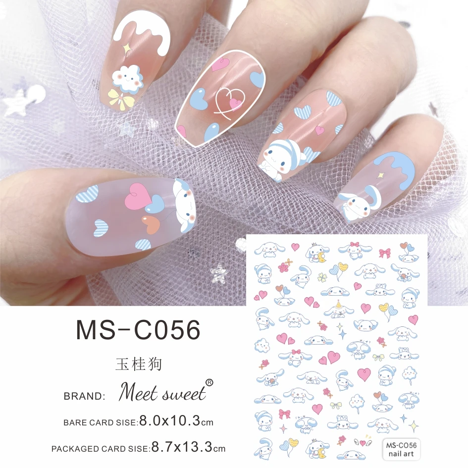 Color: Rust Red - 1PCS 3D Cute Chulomi Melody Hello Kitty Cartoon Stickers For Nails Nail Accessories Mickey Mouse Barbie Princess Nail Stickers