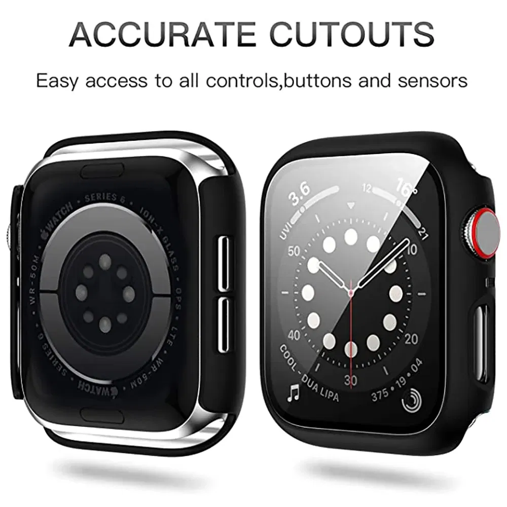 Dial Diameter: 7 Inches & Above, Color: Translucent - Tempered Glass+cover For Apple Watch 9 8 41mm 45mm 42mm 38mm PC Bumper Screen Protector Case IWatch Series 7 6 5 4 Se 44mm 40mm