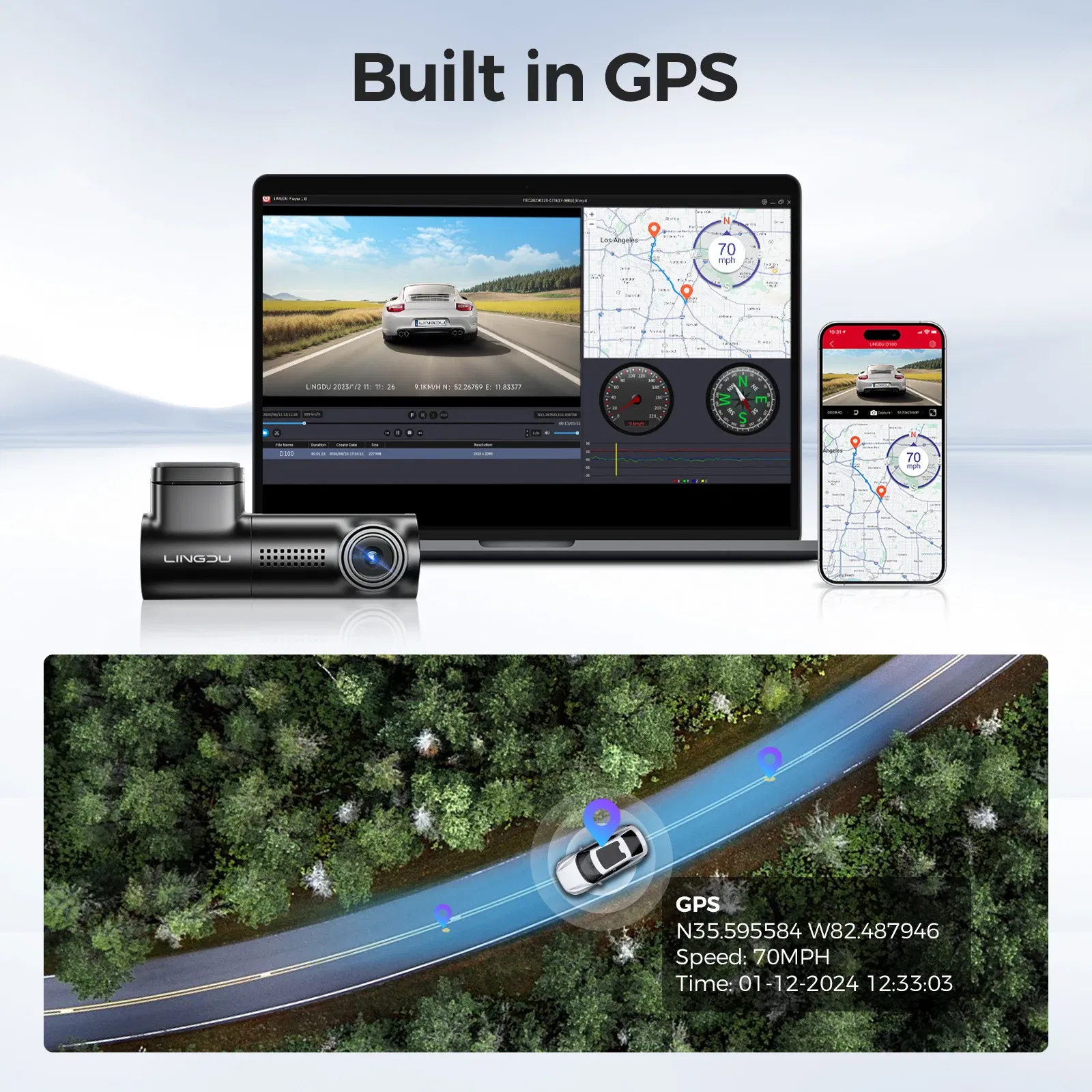 Color Name: WHITE, Ships From: CHINA, Sd Card Memory: 32G - LINGDU D100 2.5K Dash Cam Front MINI Dash Camera for Cars Voice Control WDR Car DVR Parking Mode Built-in GPS WiFi  Night Vision